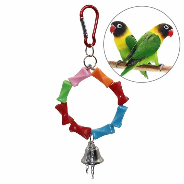 Colourful plastic parrot swing with a sturdy metal ring, providing a secure and comfortable perch for your feathered friend's playtime