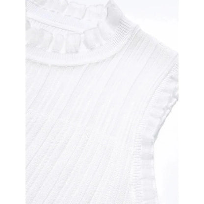 Elegant lace mullet tank top with stand-up collar, featuring a versatile design for both casual and professional wear.