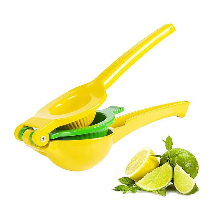 A high-quality manual citrus fruit juicer made of stainless steel and aluminium, designed for easy and efficient extraction of fresh juice from lemons, limes, oranges, and other citrus fruits.