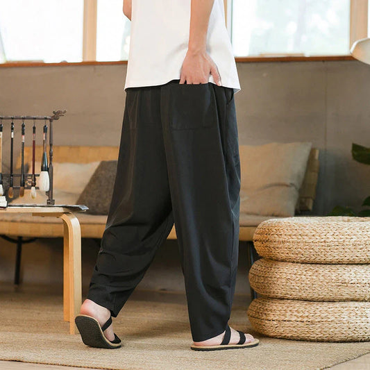 Stylish New Zealand men's casual pants made of innovative ice silk fabric with a tailored harem-inspired design