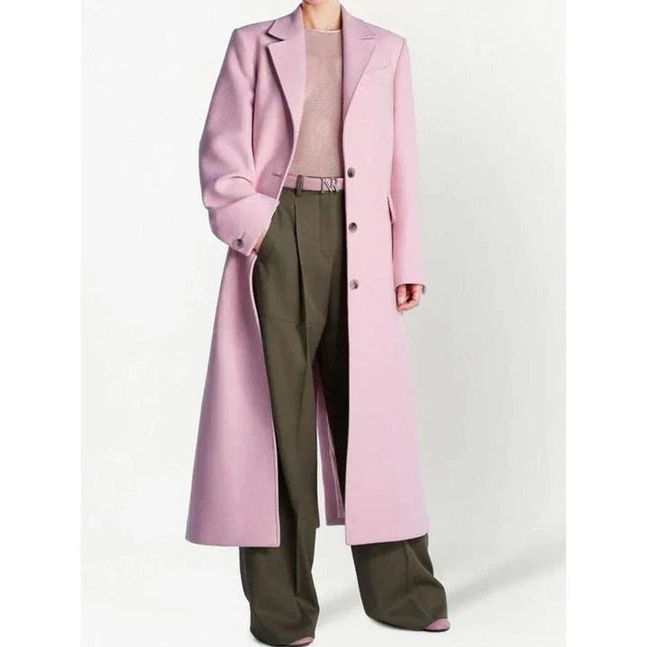 Sophisticated Women's Blazer Trench in vibrant pink color, featuring a notched collar and single-breasted design for a timeless, elegant look