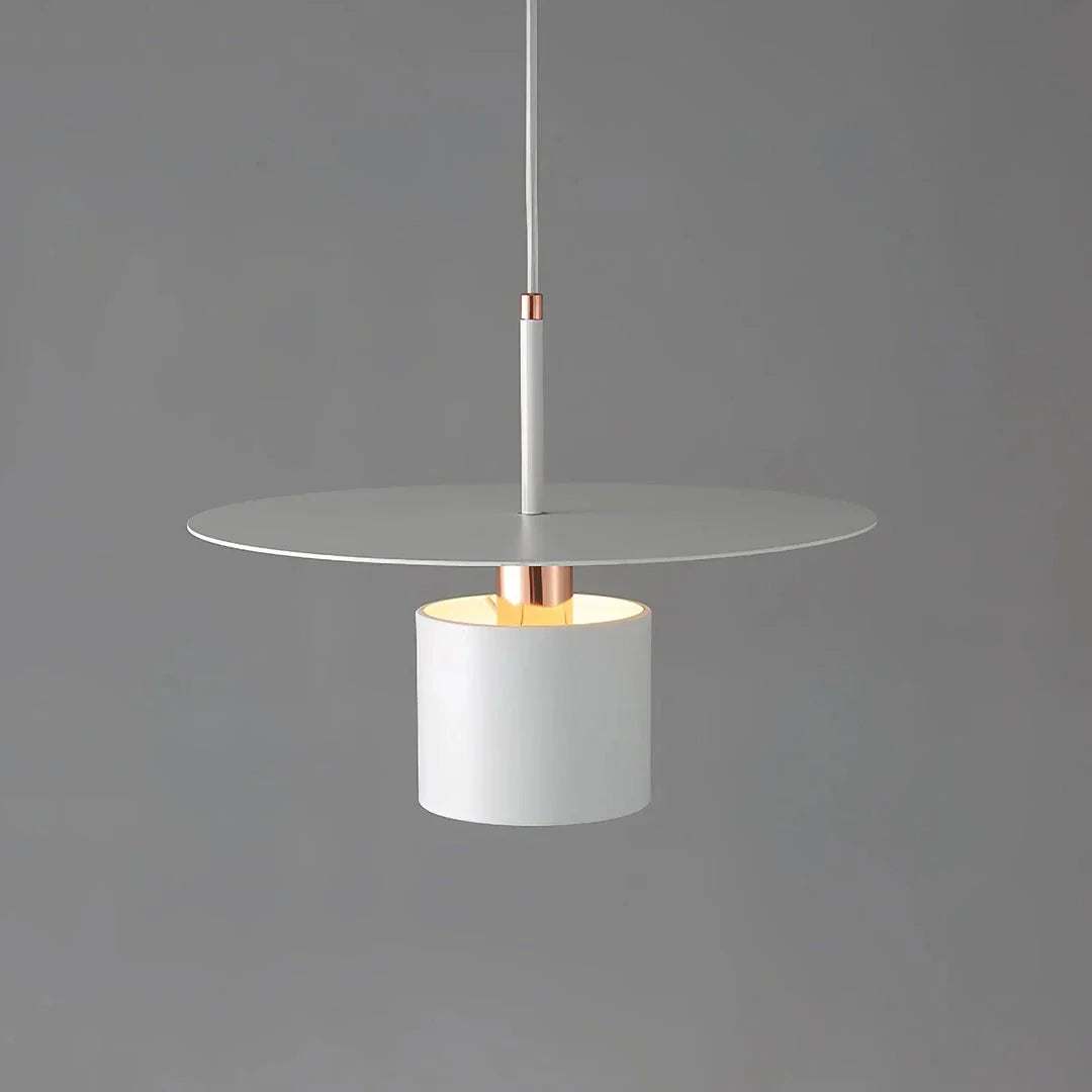 A modern, minimalist pendant light with a sleek, painted metal design, perfect for enhancing the ambiance of cafes, bedrooms, and other contemporary interior spaces.