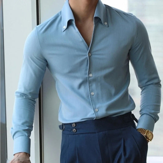 A stylish and versatile Italian-collared shirt for young New Zealand men, made from high-quality polyester fabric.