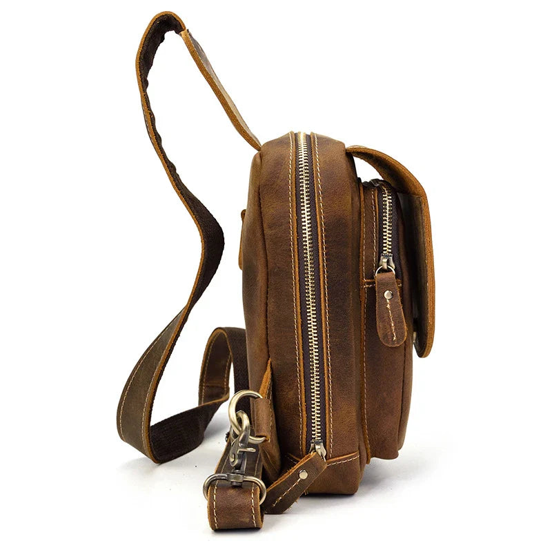 Premium leather chest bag with multiple pockets and adjustable strap, perfect for active Kiwi lifestyle