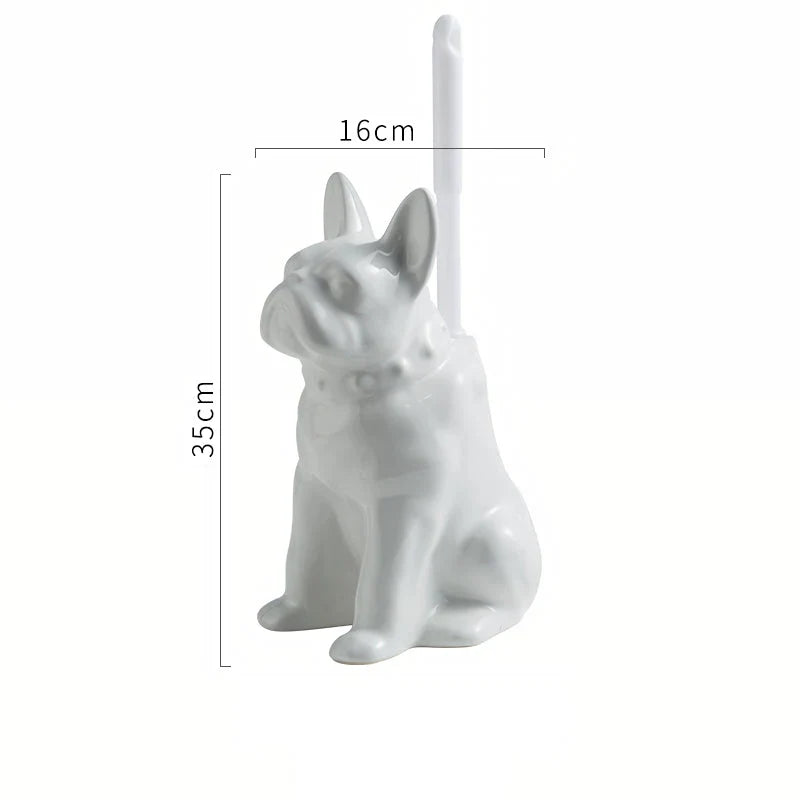 A creative dog-shaped toilet brush with a ceramic base, designed to clean and decorate Kiwi bathrooms