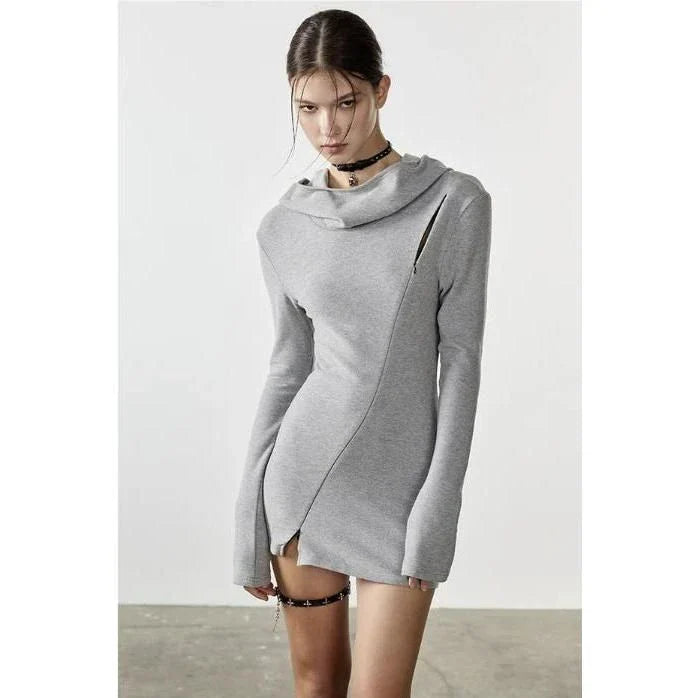 Elegant knitted pullover with ruffled collar, available in black and gray colours. Suitable for winter wear in New Zealand.