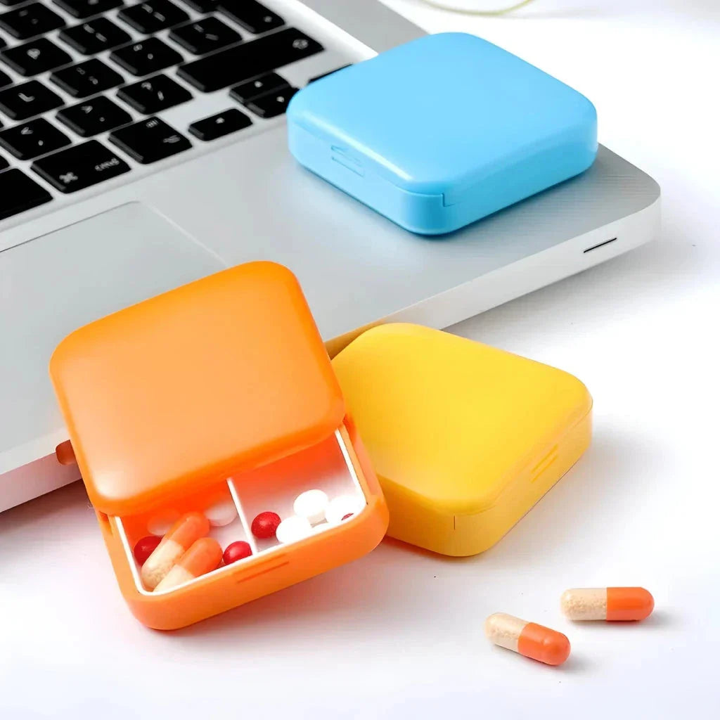 Compact 2-Grid Portable Mini Pill Box - Premium Aussie-made ABS pill organiser with dual compartments and push-pull mechanism for easy, on-the-go access to your medications.