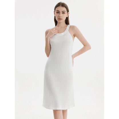 Elegant silk-blend halter midi dress in green and white, perfect for Kiwi women's summer fashion