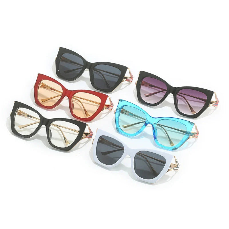 Fashionable blue gradient cat eye sunglasses with UV400 protection and a sleek metal frame