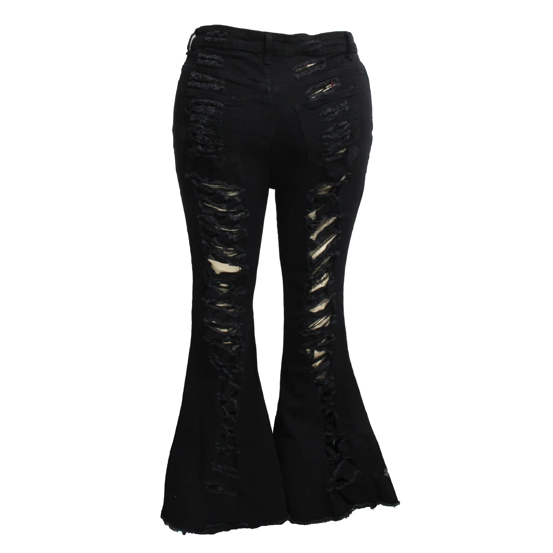 Stylish stretch denim flare jeans in black and light blue colors, featuring a high-waisted, bell-bottom design for a flattering, retro-inspired look.