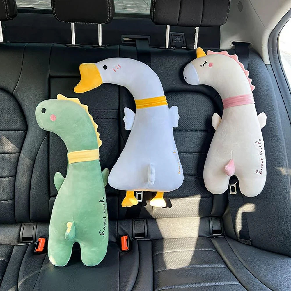 Soft, breathable car safety belt cushions with cartoon-themed designs to keep Kiwi families comfortable and entertained on long car rides.