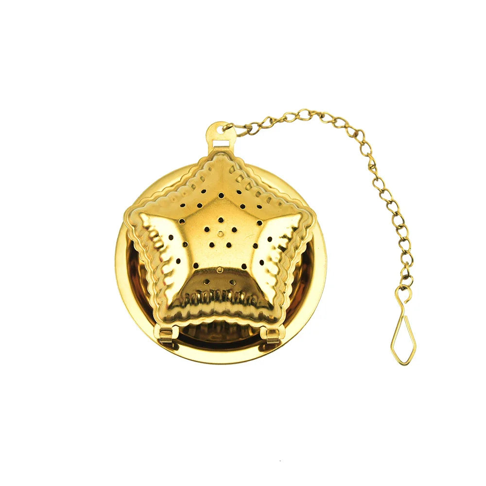 Gold pendant tea infuser with stainless steel construction and an elegant, modern design