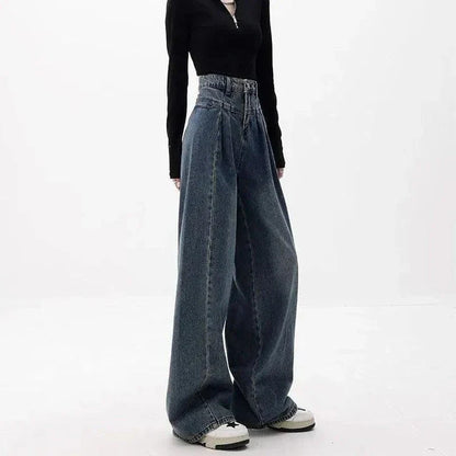 Stylish and comfortable wide-leg denim jeans with high-waist design, perfect for Kiwi casual wear