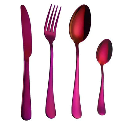 Eco-Friendly Stainless Steel Tableware Set - 4 Piece Collection with Knife, Fork, Spoon, and Tea Spoon