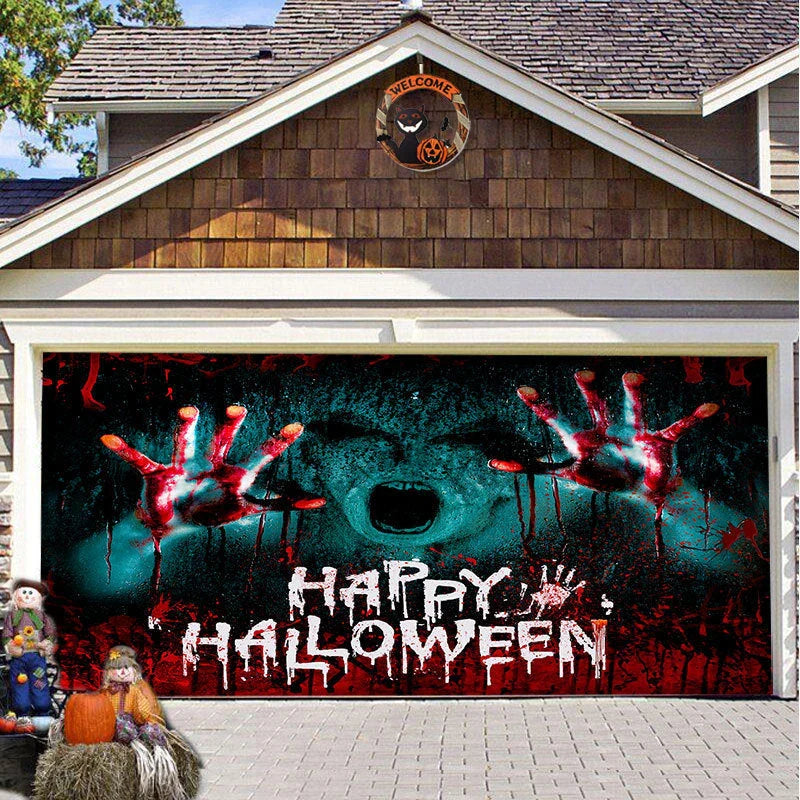 Halloween Hanging Cloth Garage Door Backdrop in abstract geometric pattern