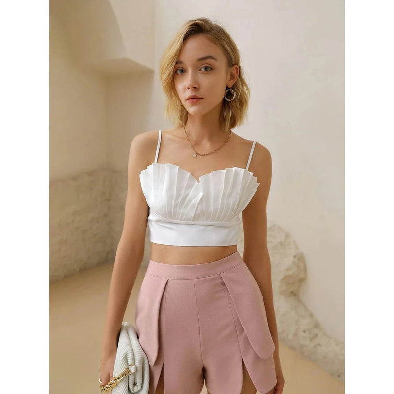 Shopfluxpro NZ Elegant Pleated Detail Cami Top - Eye-Catching Streetwear Chic