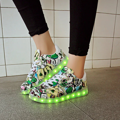 Trendy Luminous Shoes with graffiti-inspired design and vibrant LED lights