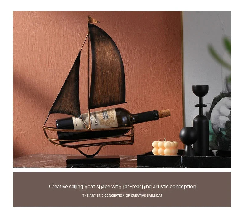Stylish iron sailboat-shaped wine rack, a modern and nautical decor piece for Kiwi homes
