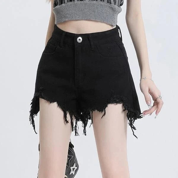 High-waisted black denim shorts with stylish button detailing, designed for the contemporary Kiwi woman