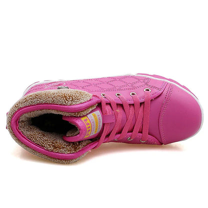 Leather High-waist Velvet Warm Flat-bottomed Middle School Short Boots in stylish white color with cross-strap detailing