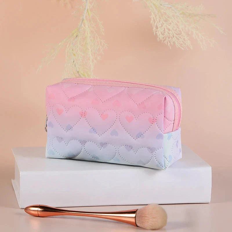 Stylish and practical large capacity cosmetic bag with heart pattern design, perfect for Kiwi travellers and busy individuals