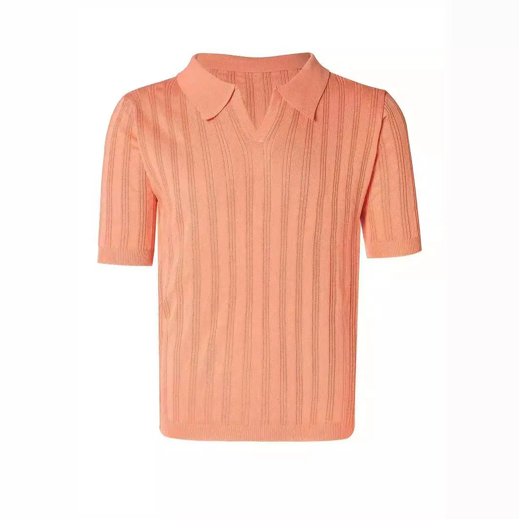 Premium Kiwi-made acrylic knitted tee in a vibrant orange-red hue, featuring a slim-fit design and classic short sleeves