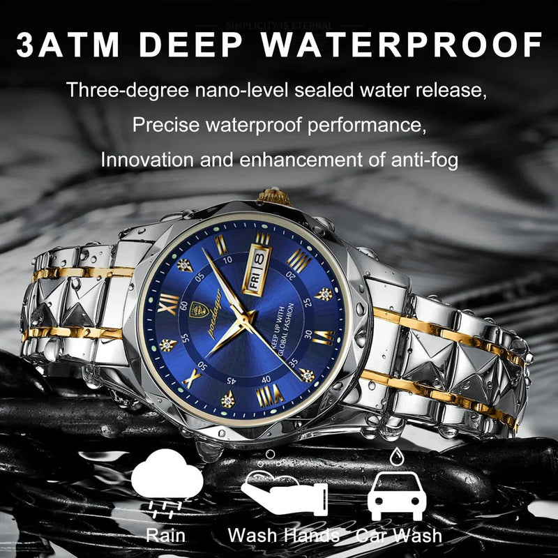 Shopfluxpro NZ Sophisticated Luxury Stainless Steel Quartz Watch with Luminous Date and Week Display