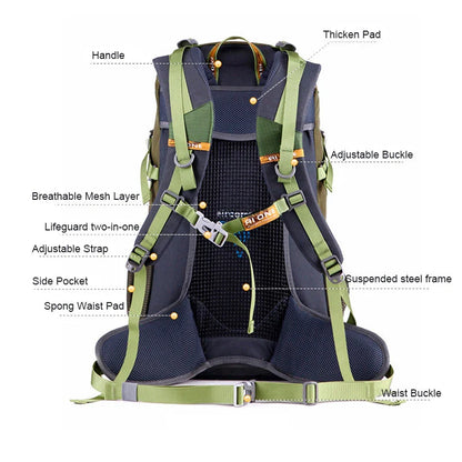 Durable outdoor backpack with waterproof construction, rain cover, and multiple compartments for organised adventuring