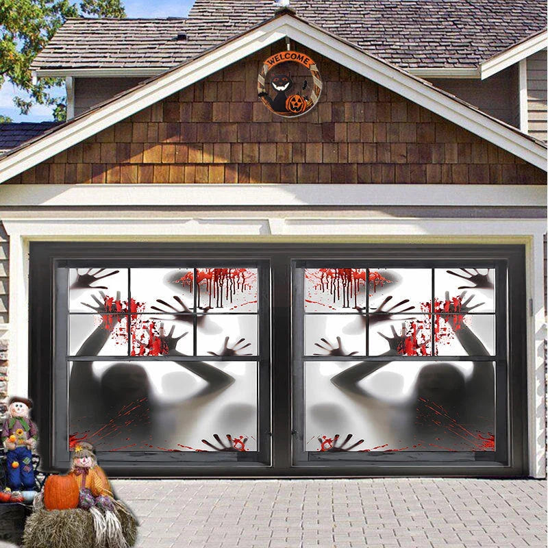 Halloween Hanging Cloth Garage Door Backdrop in abstract geometric pattern