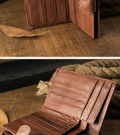 Men's Handmade Premium Leather Wallet with Vertical Design in Black or Brown