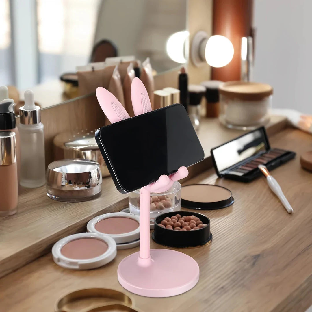 Adorable bunny-shaped mobile phone holder stand with adjustable, telescopic design for Kiwis