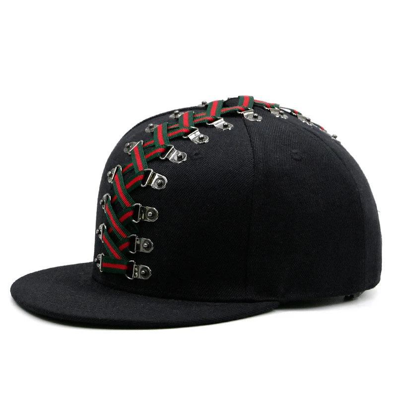 Stylish Punk Hip Hop Baseball Cap with Flat Brim, Adjustable Size, and Handcrafted Rivets