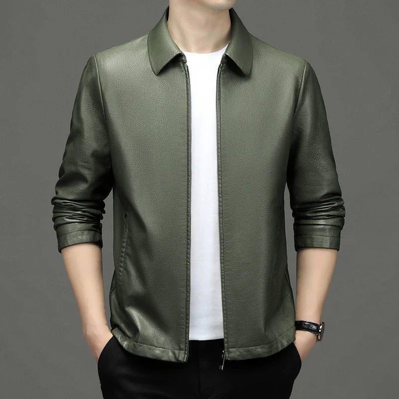 Eco-friendly leather jacket with sleek diamond pattern design, suitable for Kiwi gentlemen