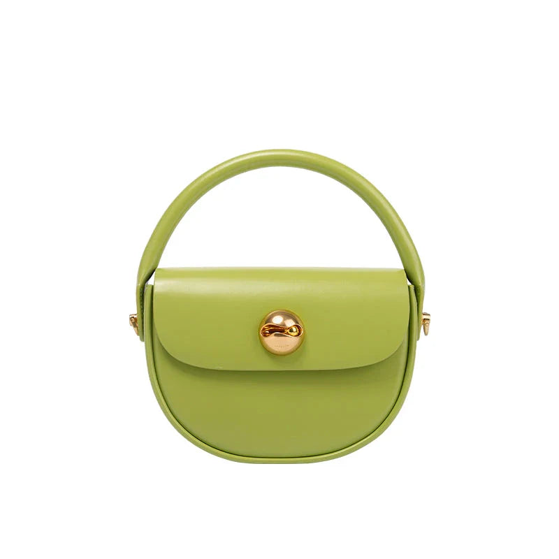 Luxury Fashion Round Handbag in Green with Crescent Shape and Ball-Inlaid Hardware