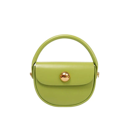 Luxury Fashion Round Handbag in Green with Crescent Shape and Ball-Inlaid Hardware