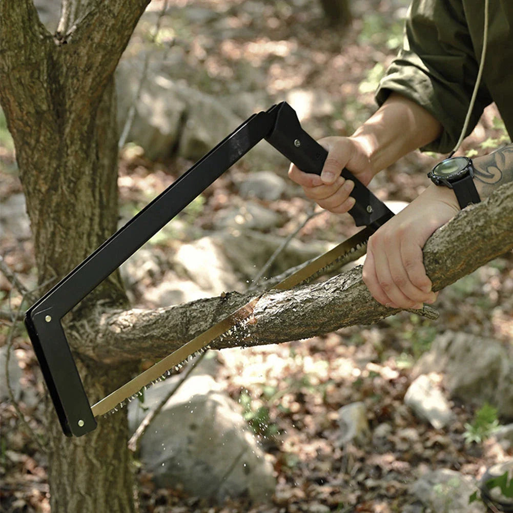 Sturdy long blade hand saw with folding design, high manganese steel blade, and comfortable nylon grip