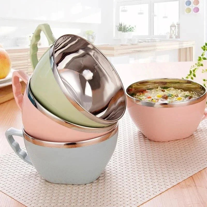 A stylish stainless steel mixing bowl with a cool-to-the-touch handle, available in vibrant colors to match any Kiwi kitchen.