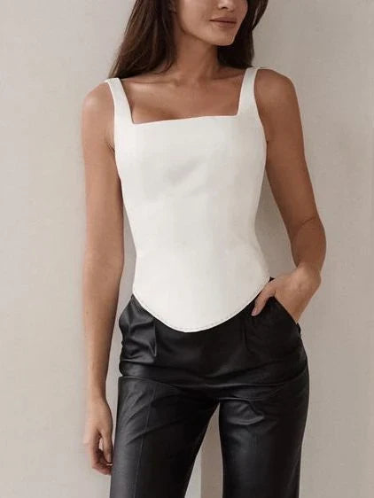 Stylish sleeveless top with square neckline in white, made from premium rayon blend fabric