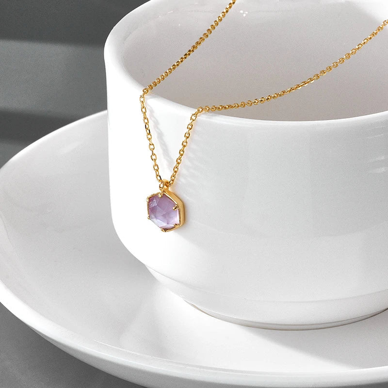 Premium 925 sterling silver Natural Amethyst Necklace with geometric-inspired design, a versatile and elegant accessory from New Zealand.