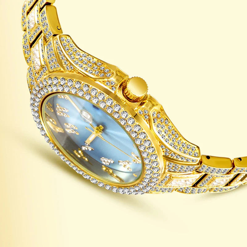 Elegant Kiwi-approved waterproof watch with diamond-encrusted dial and gold-plated strap