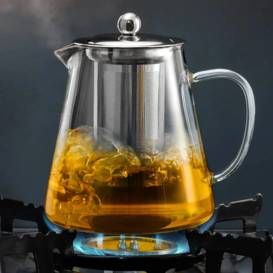 Elegant glass teapot set with stainless steel infuser, perfect for brewing and enjoying a variety of teas