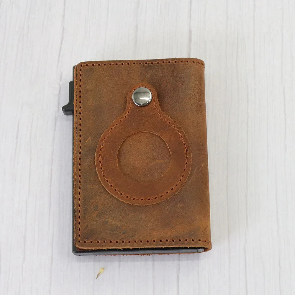 Automatic Leather Card Case with Anti-loss Feature - Compact, Secure, and Stylish Card Storage Solution