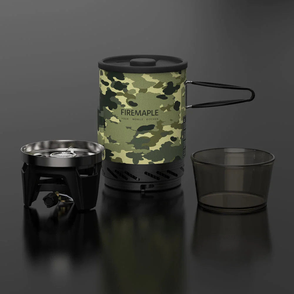 Versatile Camouflage Gas Stove with heat exchanger, piezo ignition, and heat-proof cover for efficient and safe outdoor cooking in New Zealand