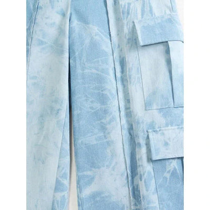 Trendy tie-dye denim pants with high-waist, straight-leg design for fashionable Kiwis