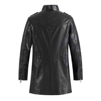 A stylish leather jacket with a standing collar, designed for the modern Kiwi man's casual and formal wear needs.