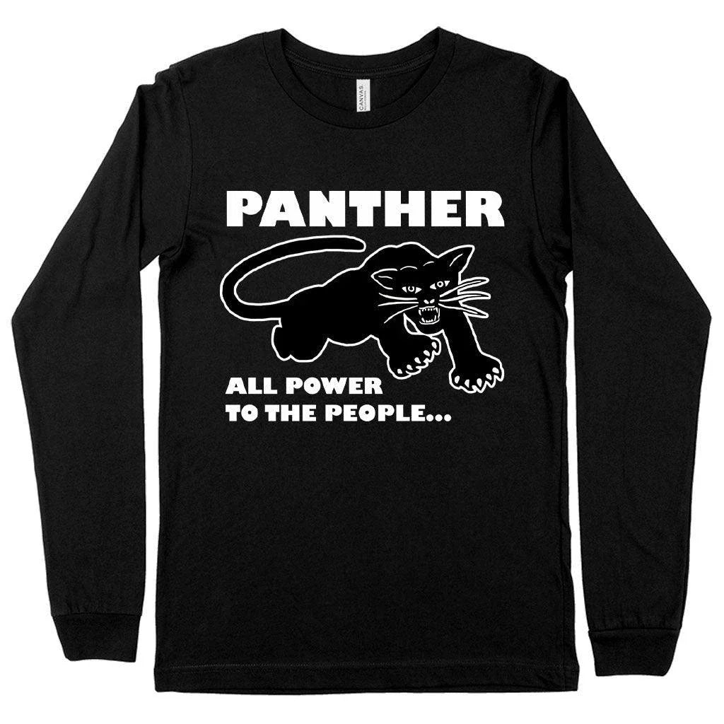 Black Panther long sleeve t-shirt with Panther graphic, made with premium Airlume cotton and designed for Kiwi comfort and style