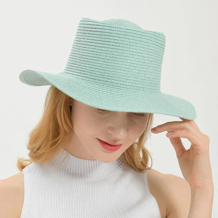 Elegant ladies' summer beach sun hat with wide brim, designed for sun protection and style in New Zealand