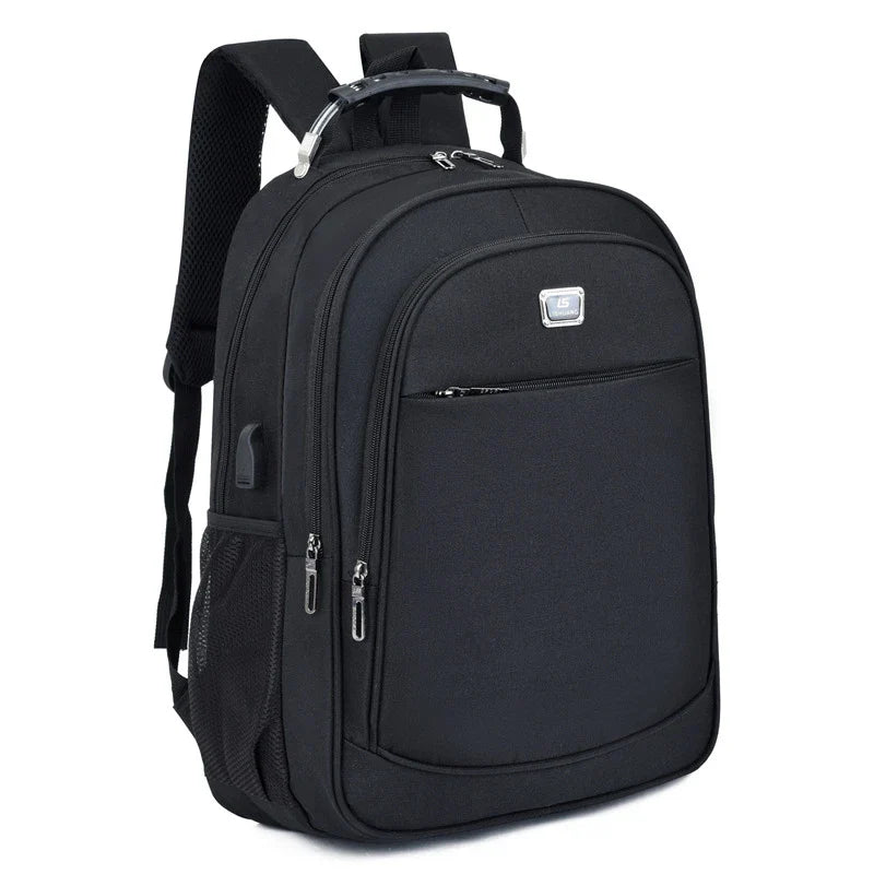 Spacious USB backpack with Oxford cloth and polyester construction, suitable for school, travel, and outdoor adventures