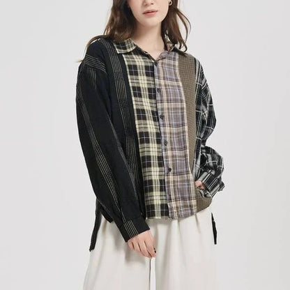 Patchwork Plaid Shirt with Unique Design, Soft Cotton Fabric, and Comfortable Fit