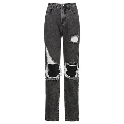 Fashion jeans with irregular pockets in a grey color, a unique and stylish Kiwi-inspired design from Trendha.